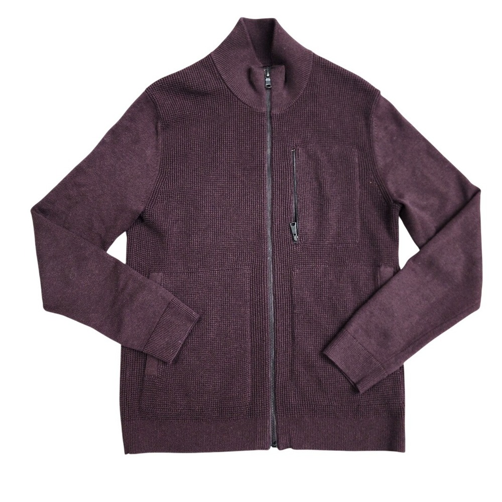 Banana Republic Men's Cardigan Sweater Full Zip Burgundy Cotton Blend Pockets S